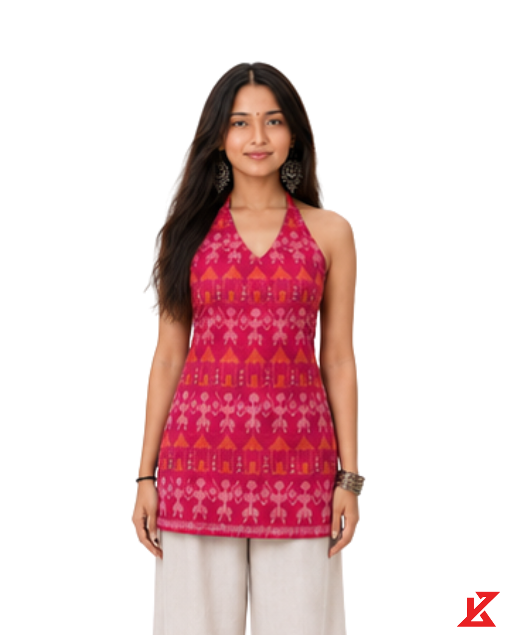 MANJARI Sleeveless Halter Neck Tunic Top