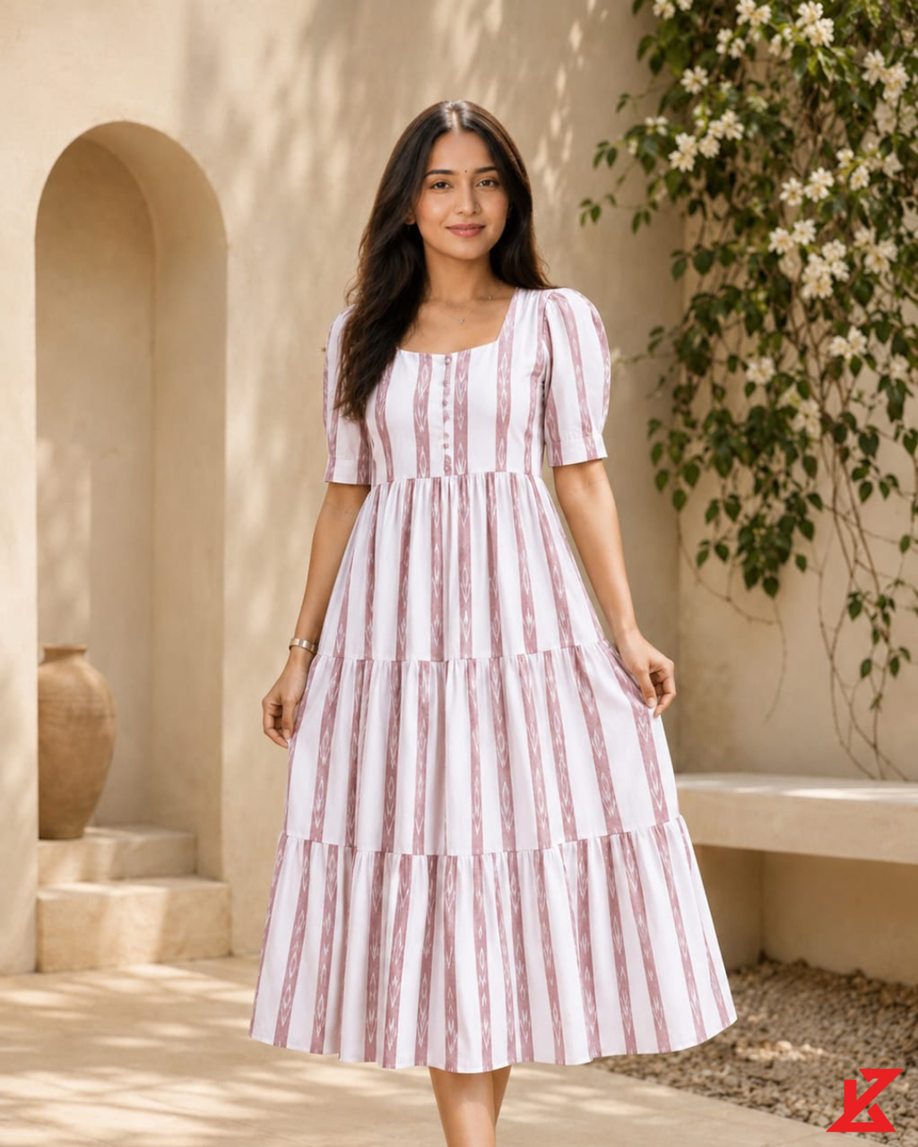 Gulbahar Sambalpuri Tiered Midi Dress