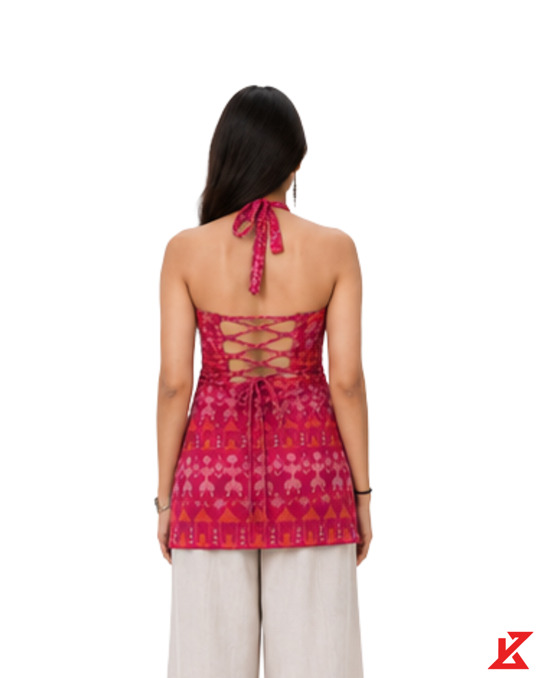 MANJARI Sleeveless Halter Neck Tunic Top