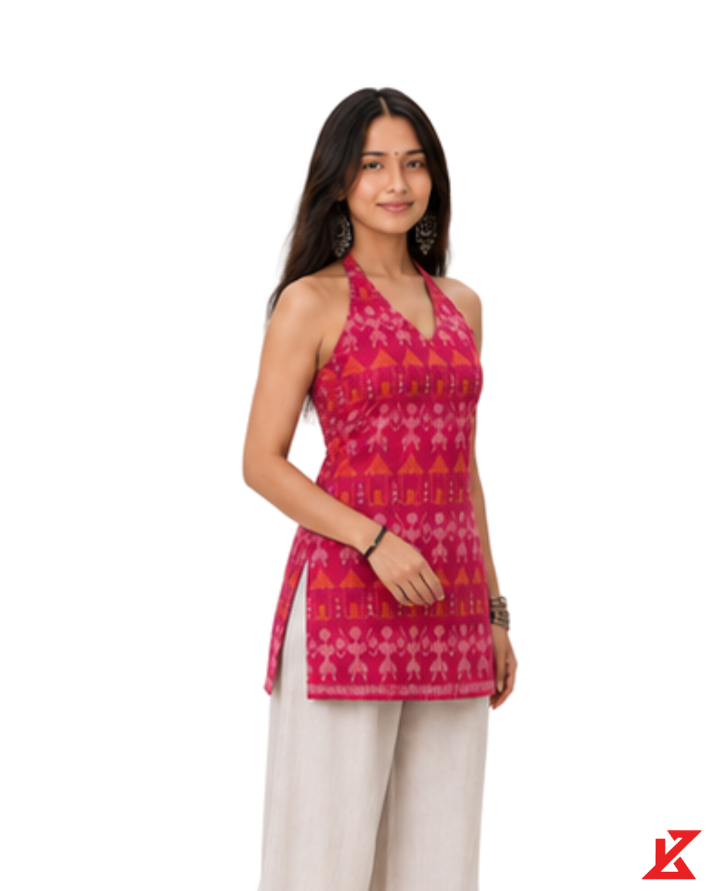 MANJARI Sleeveless Halter Neck Tunic Top