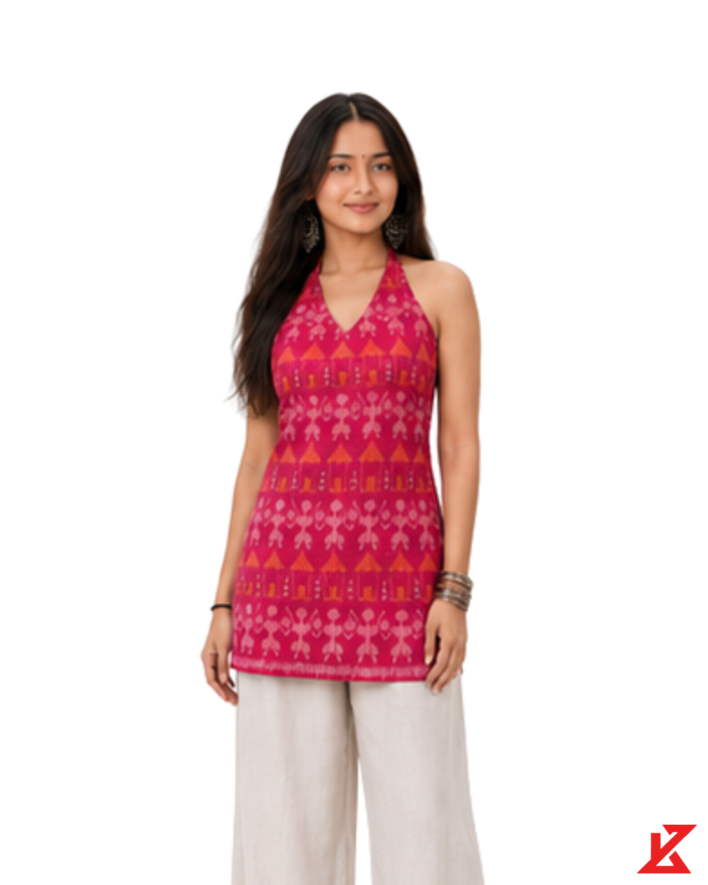 MANJARI Sleeveless Halter Neck Tunic Top