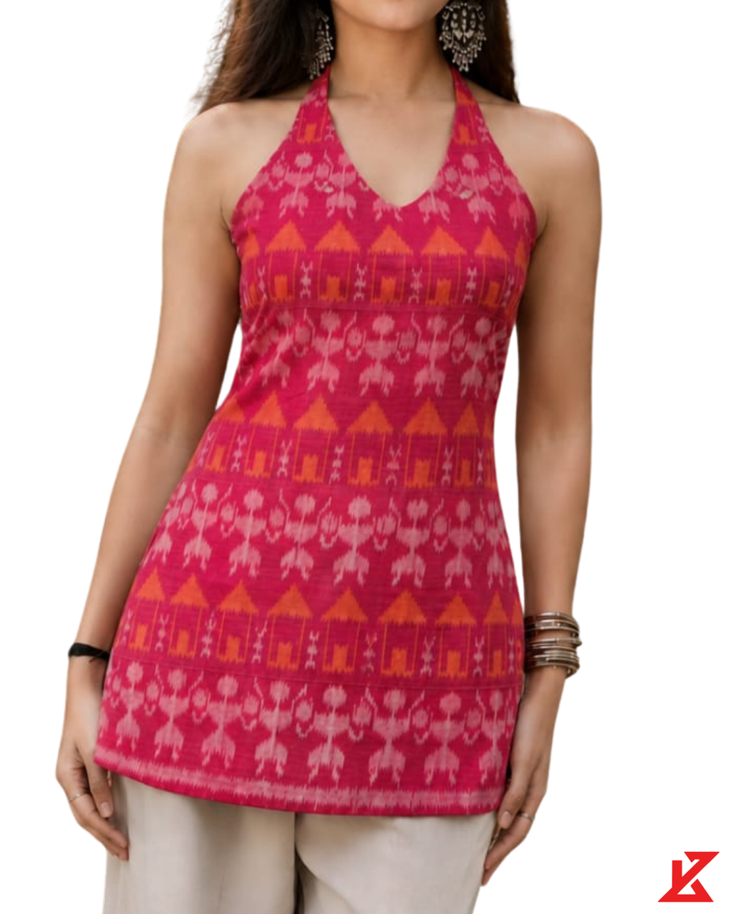 MANJARI Sleeveless Halter Neck Tunic Top