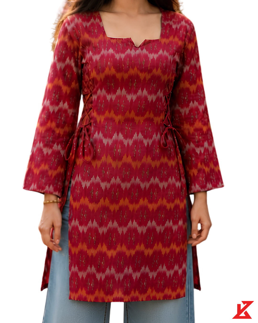 Kawsturi Square Neck & Side Tie-Up kurti