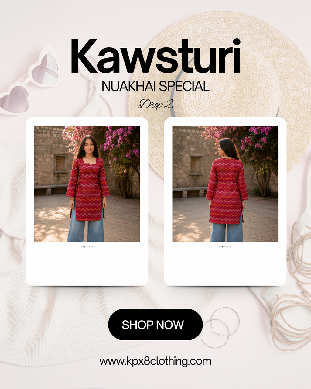 Kawsturi Square Neck & Side Tie-Up kurti