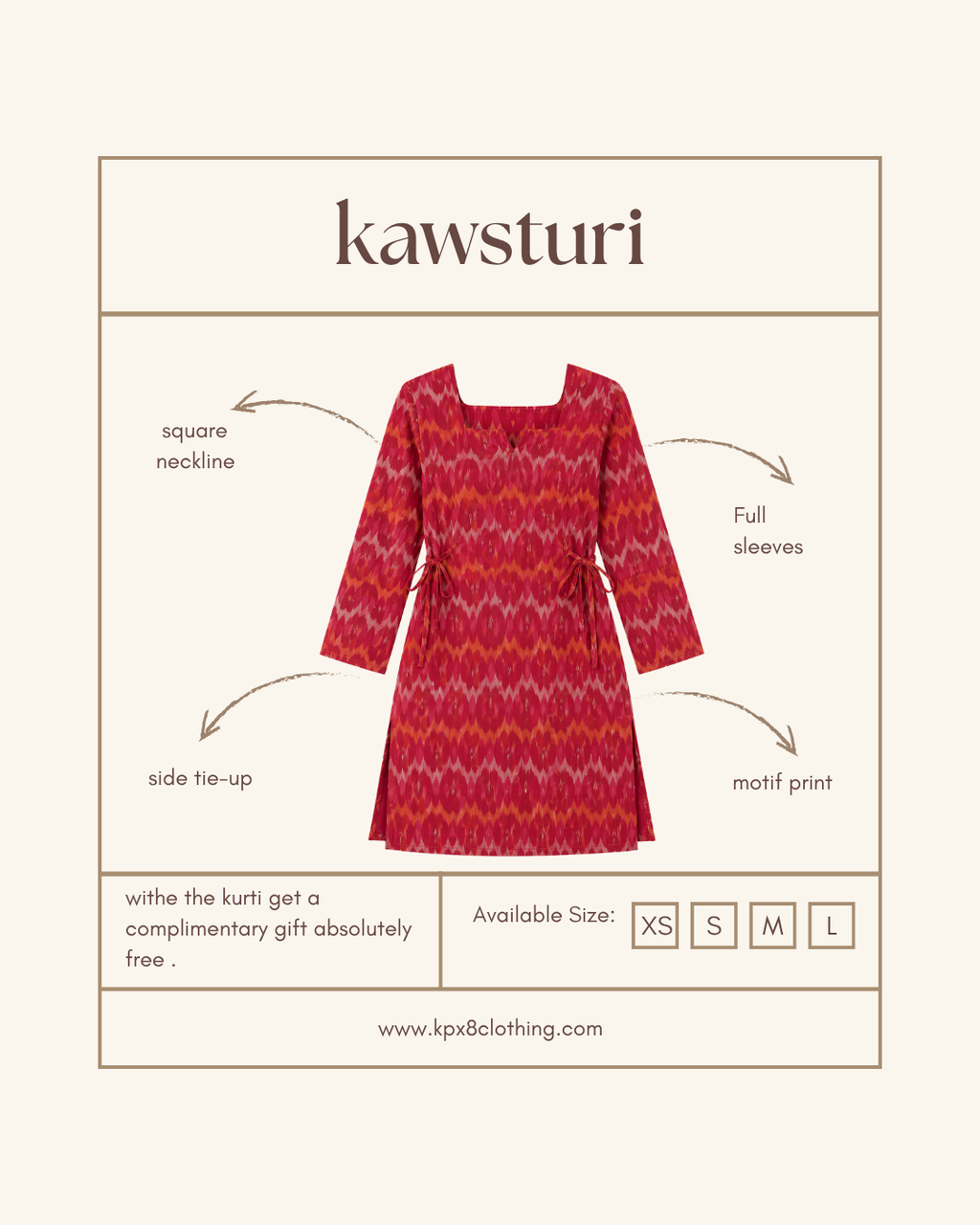 Kawsturi Square Neck & Side Tie-Up kurti
