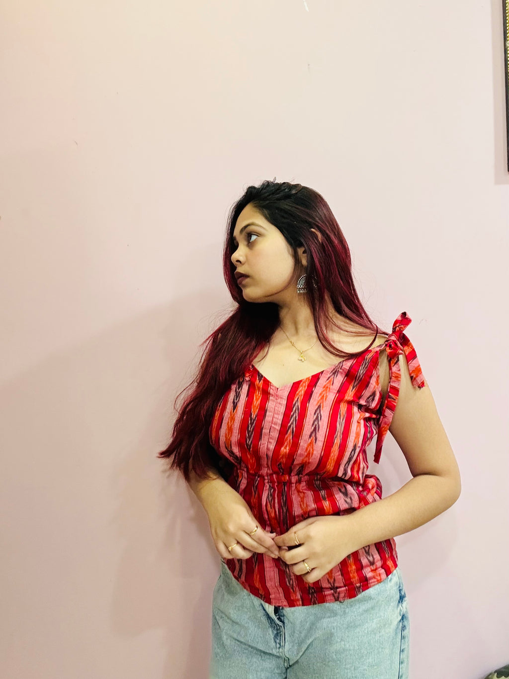 Red Ikat Tie-Up Top
