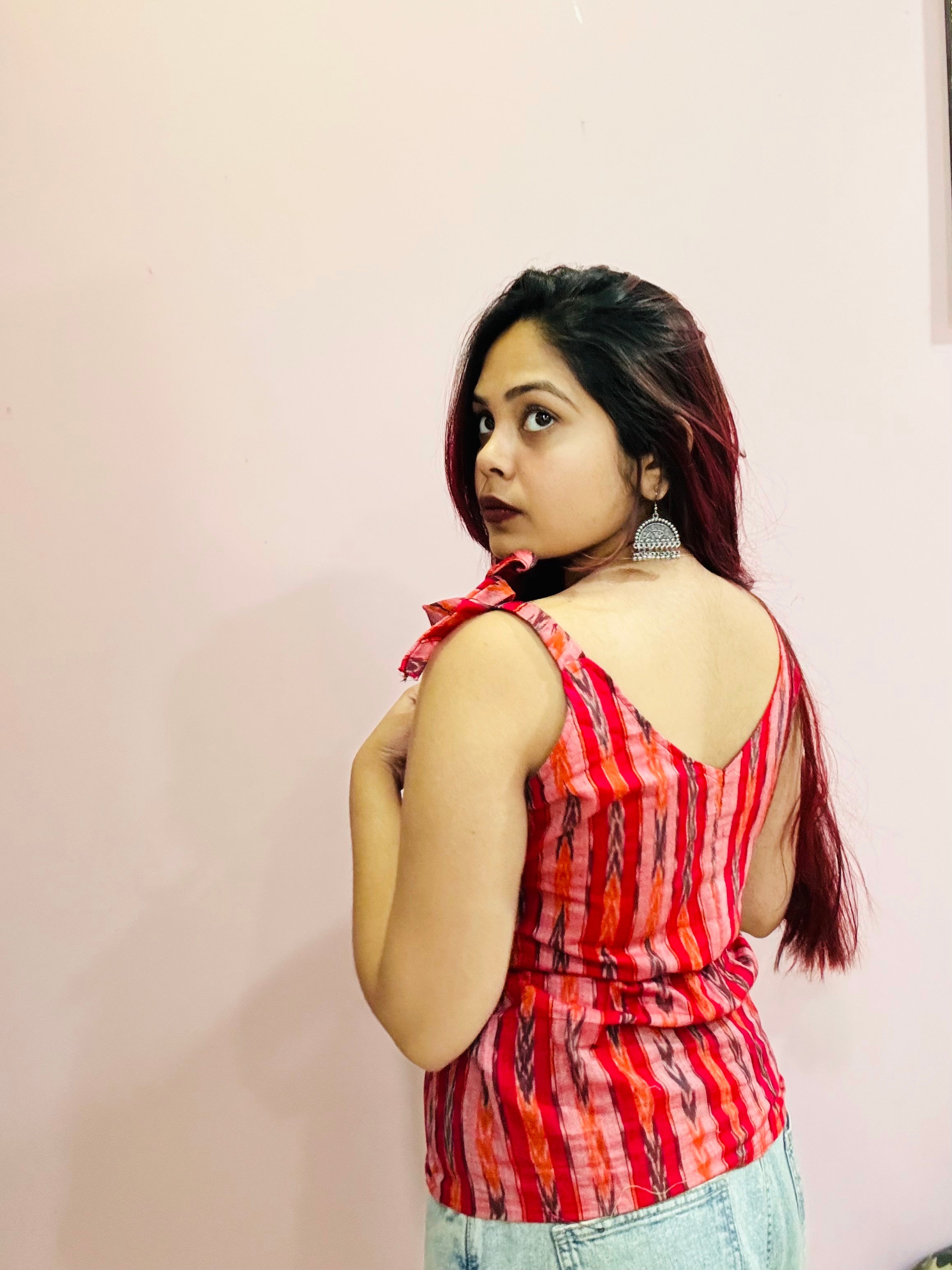 Red Ikat Tie-Up Top