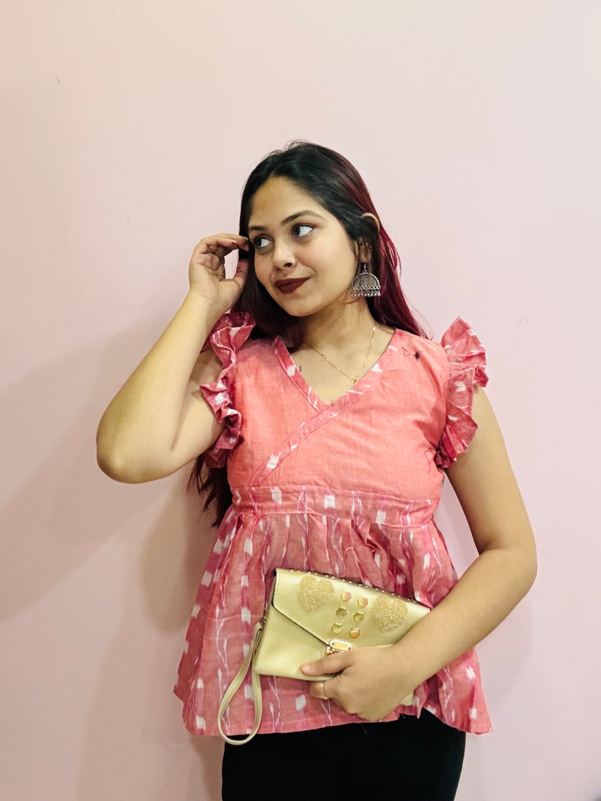 Rosé Ruffle Sambalpuri Top