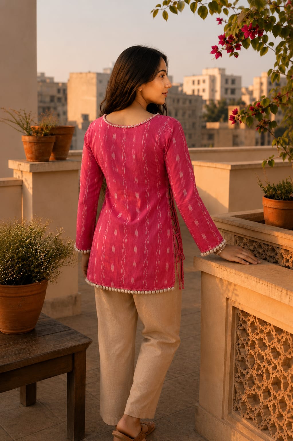 Side Lace-Up Ethnic Fusion Top
