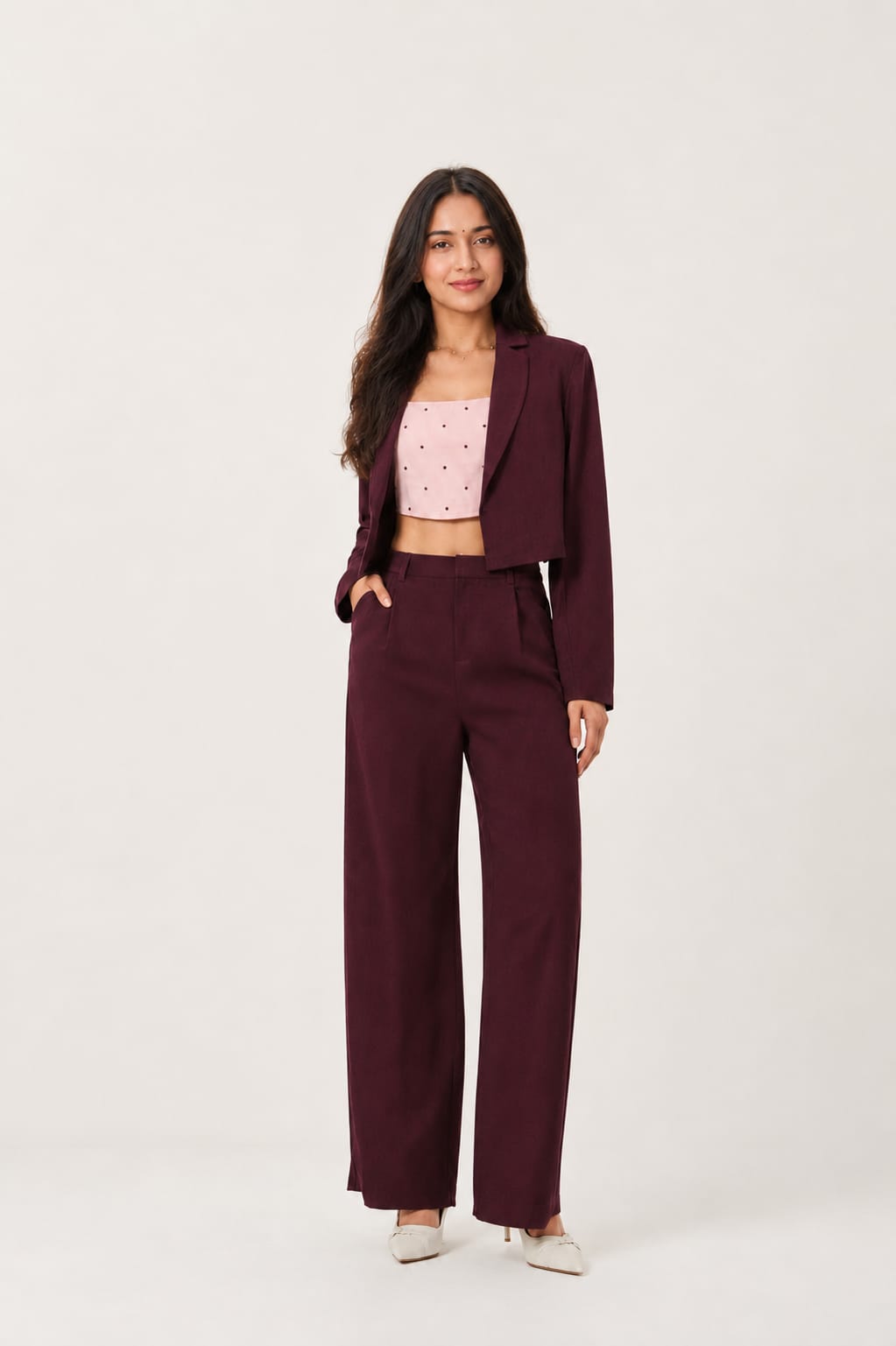 Wine Crop Blazer Co-Ord Set