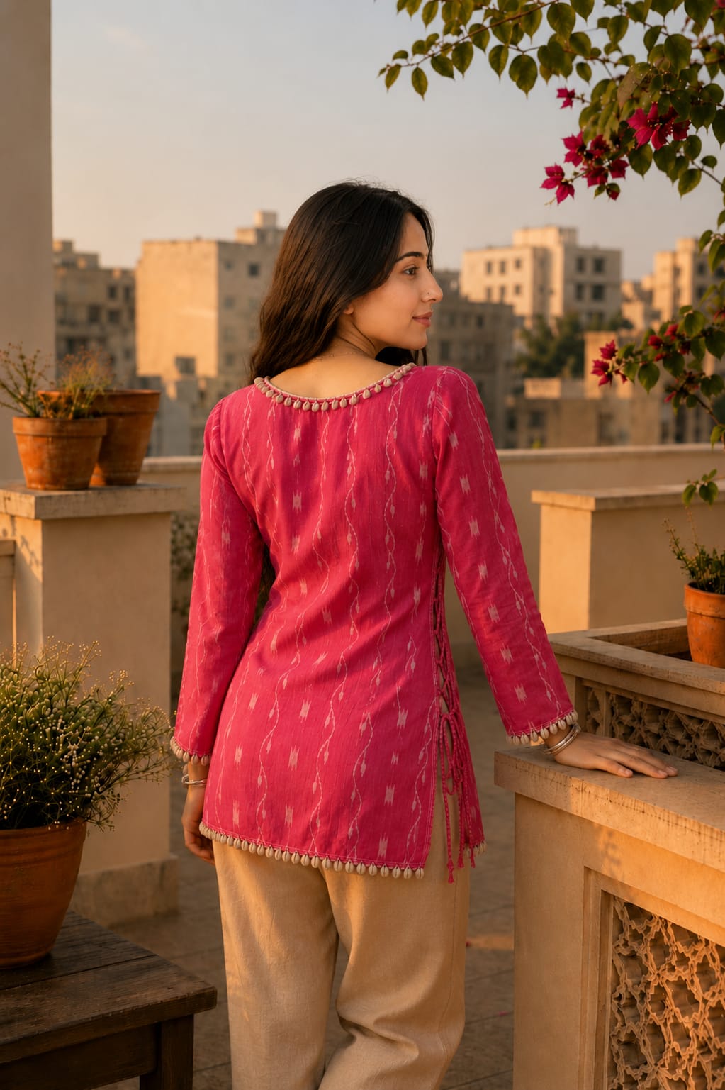Side Lace-Up Ethnic Fusion Top
