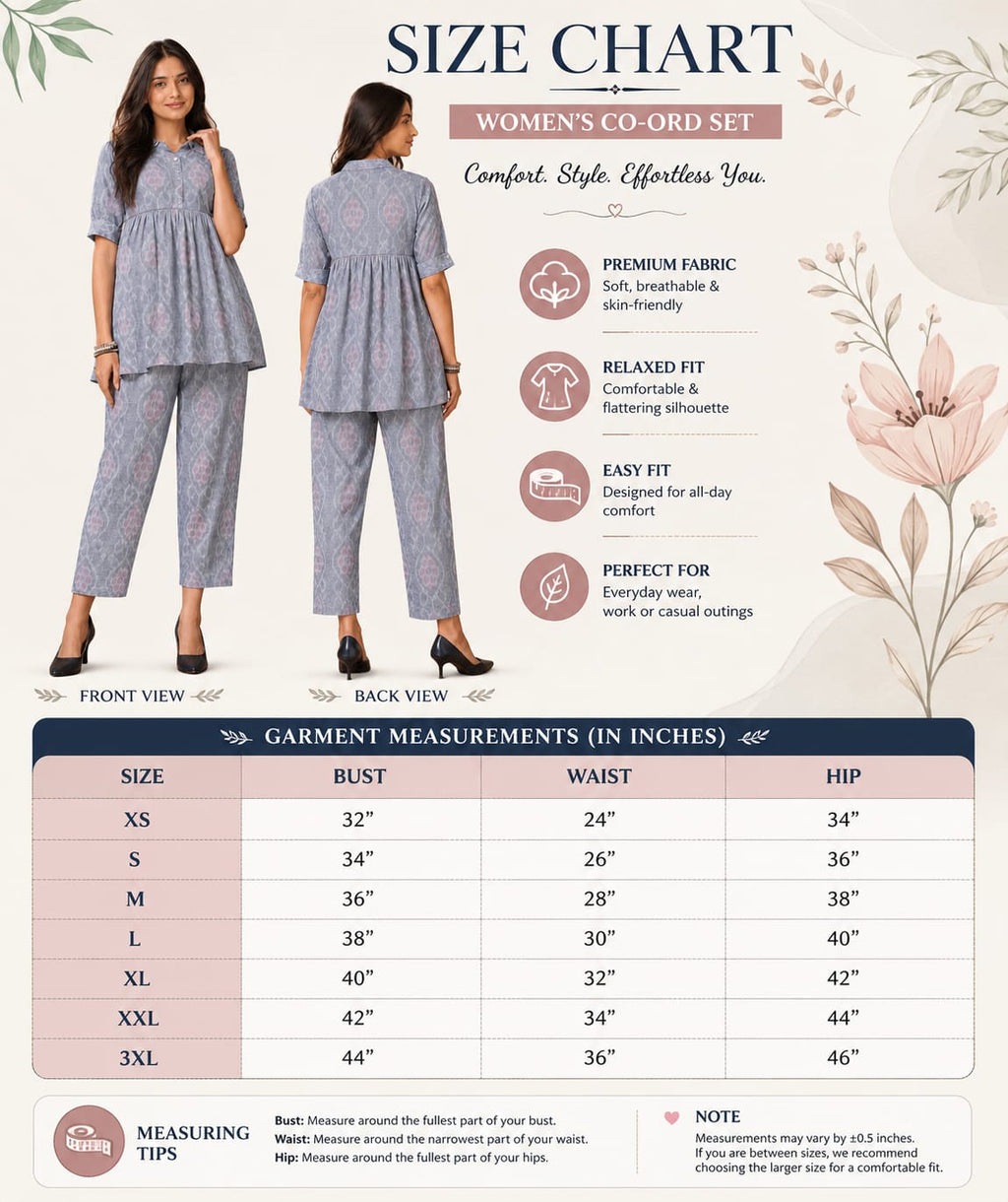 Collared Babydoll Tunic Top with Straight Pants Ethnic Co-Ord Set