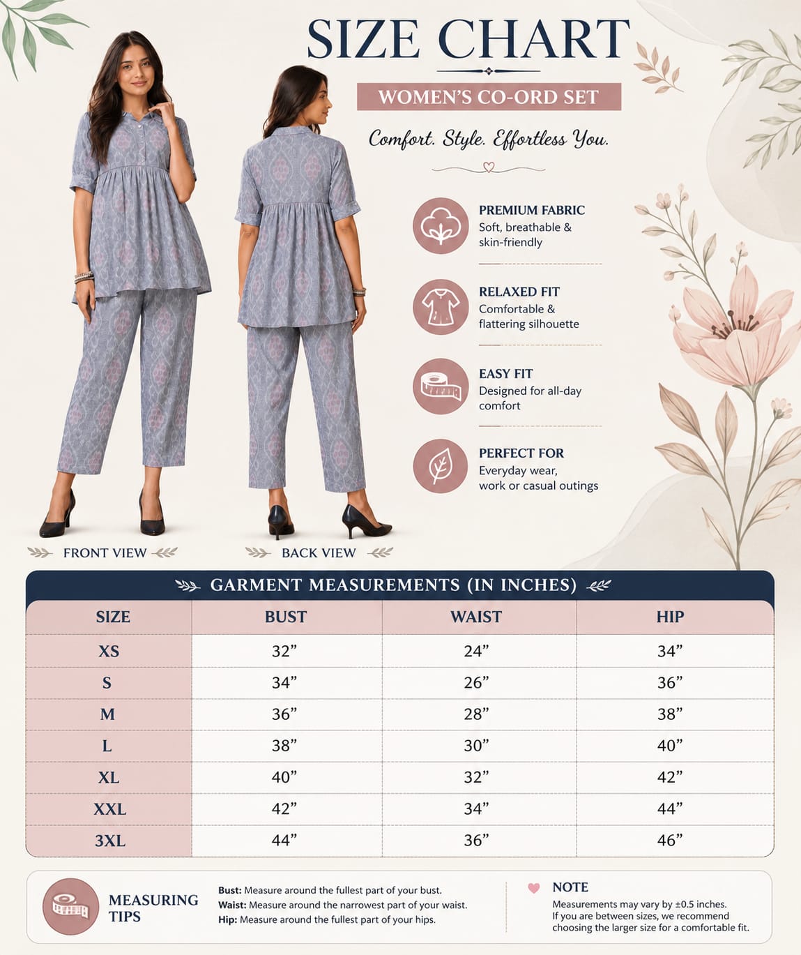 Collared Babydoll Tunic Top with Straight Pants Ethnic Co-Ord Set