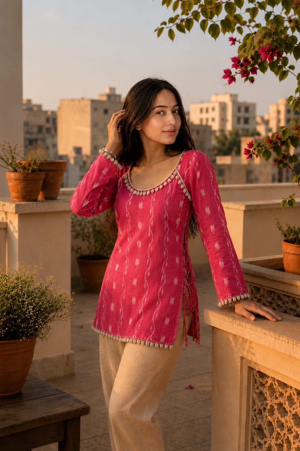 Side Lace-Up Ethnic Fusion Top
