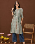 Olive Ikat Stripe A-Line Kurti