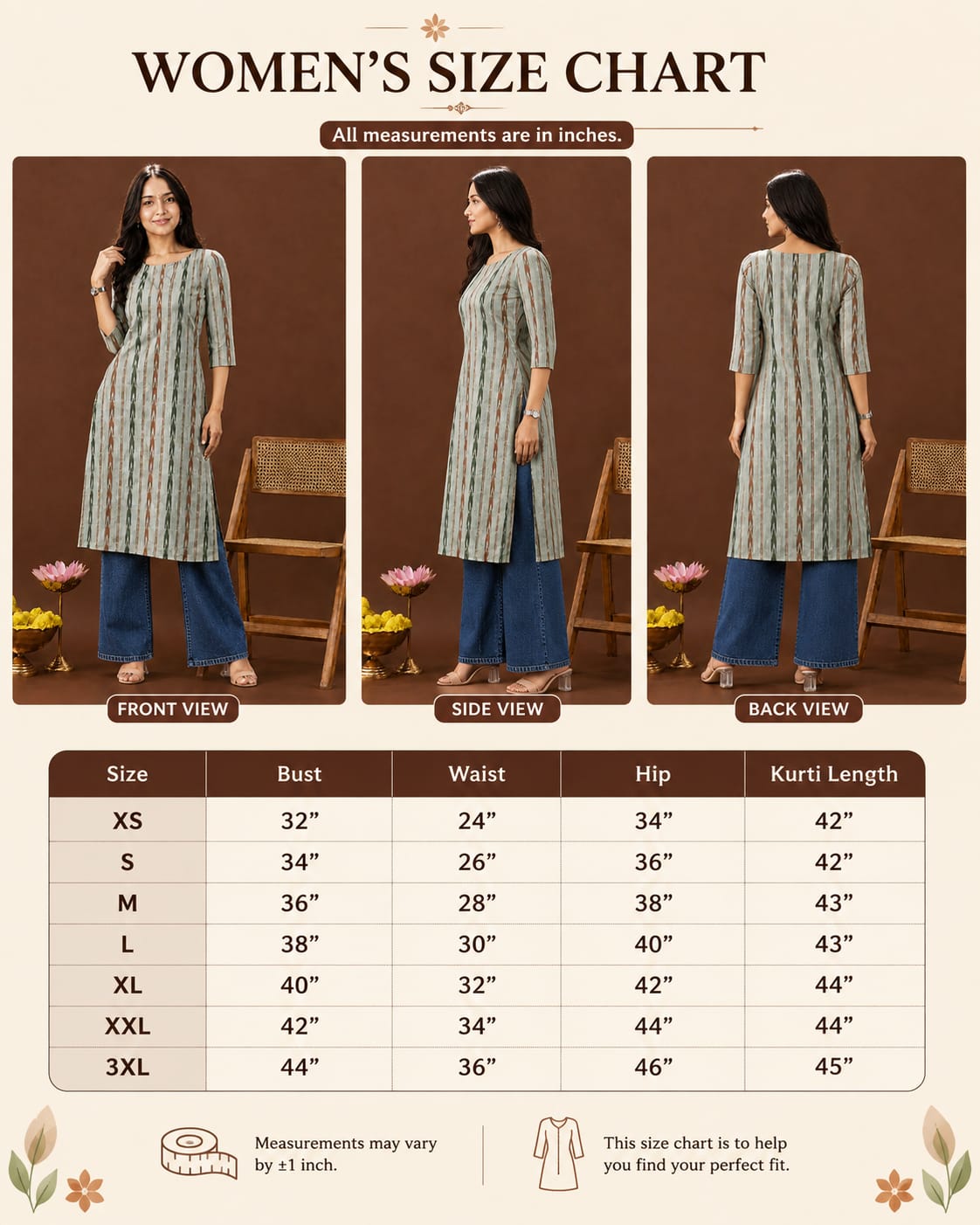 Olive Ikat Stripe A-Line Kurti