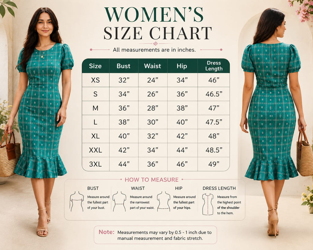 Teal Green grid pattern Ruffle Dress