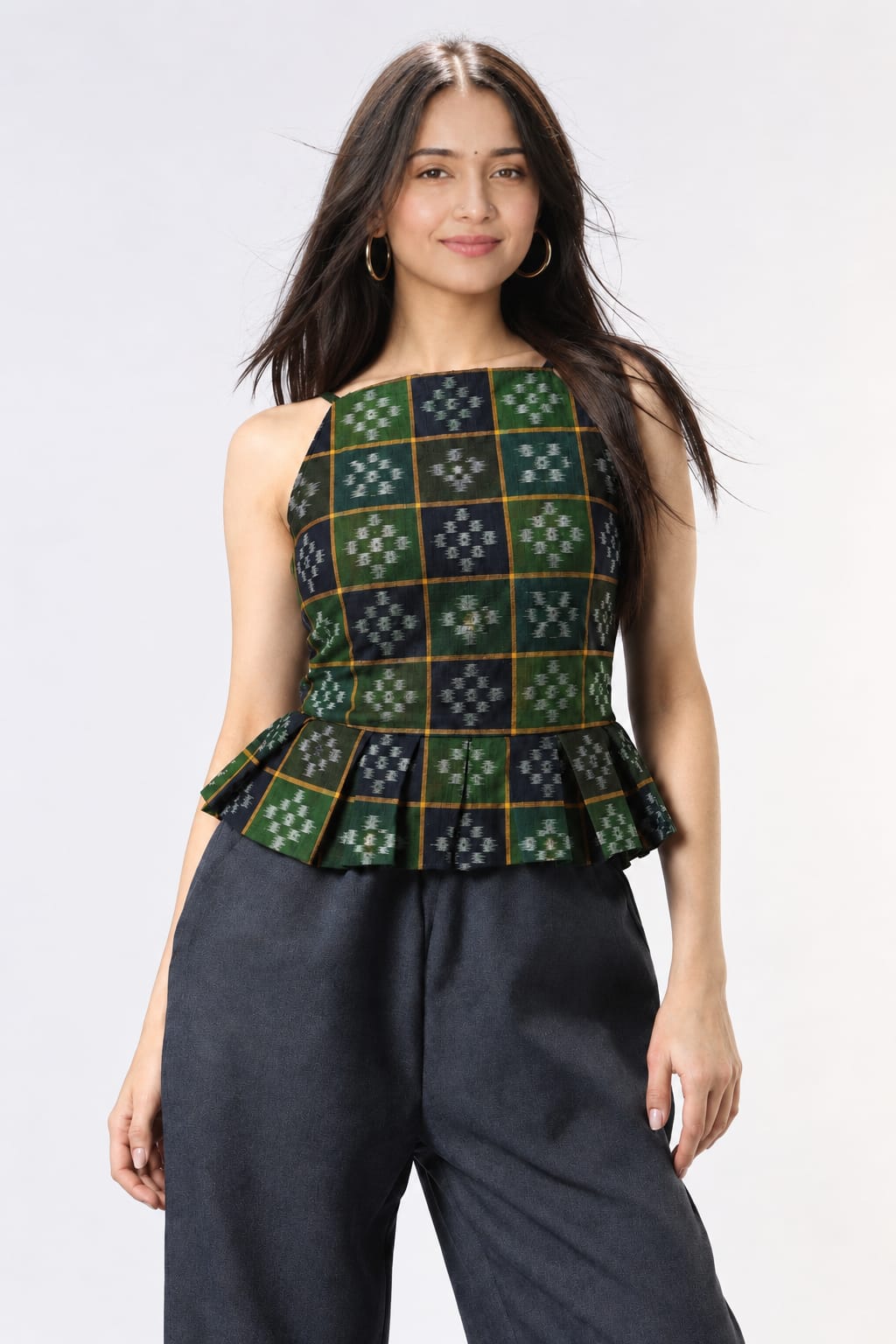 Emerald Ikat Peplum Top