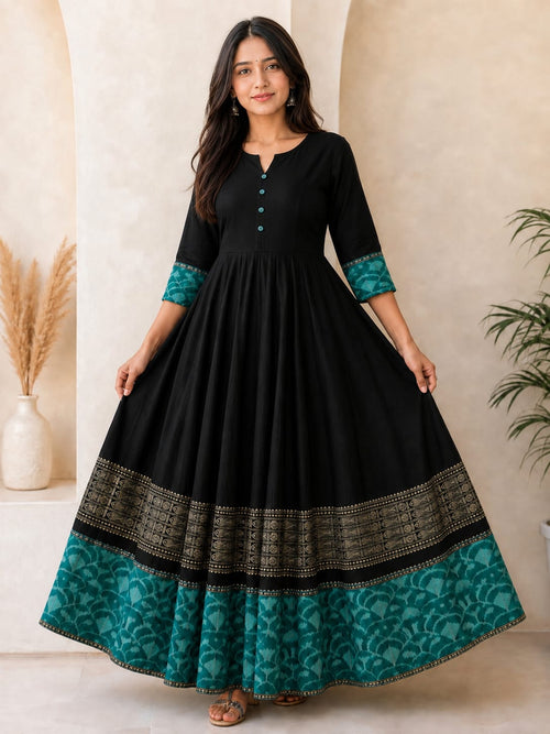 Black & Teal Flared Dress