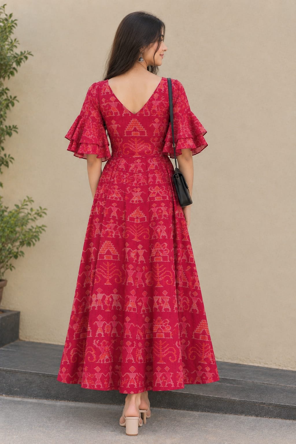 RANI PINK FLARED MIDI DRESS