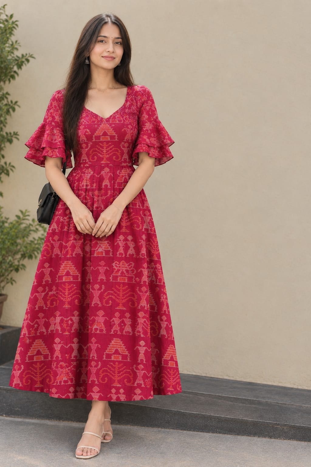 RANI PINK FLARED MIDI DRESS