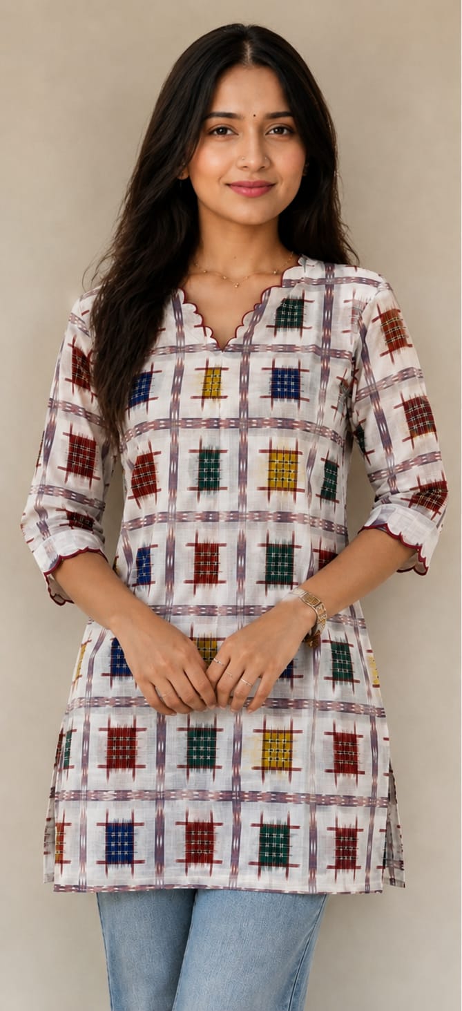 WHITE MULTICOLOUR STRAIGHT KURTI