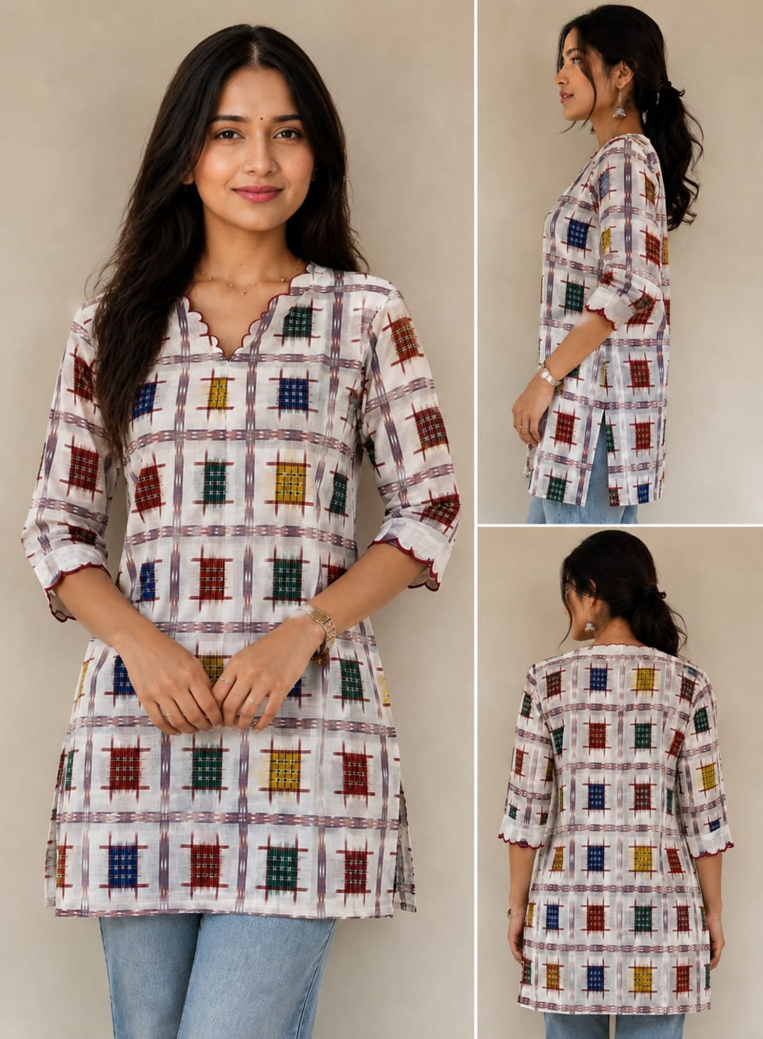 WHITE MULTICOLOUR STRAIGHT KURTI