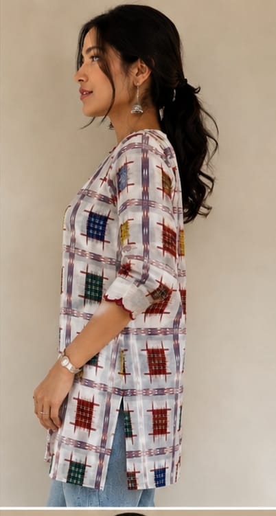 WHITE MULTICOLOUR STRAIGHT KURTI