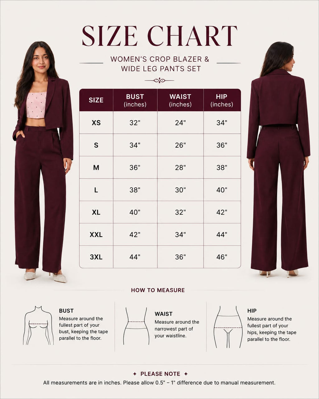 Wine Crop Blazer Co-Ord Set