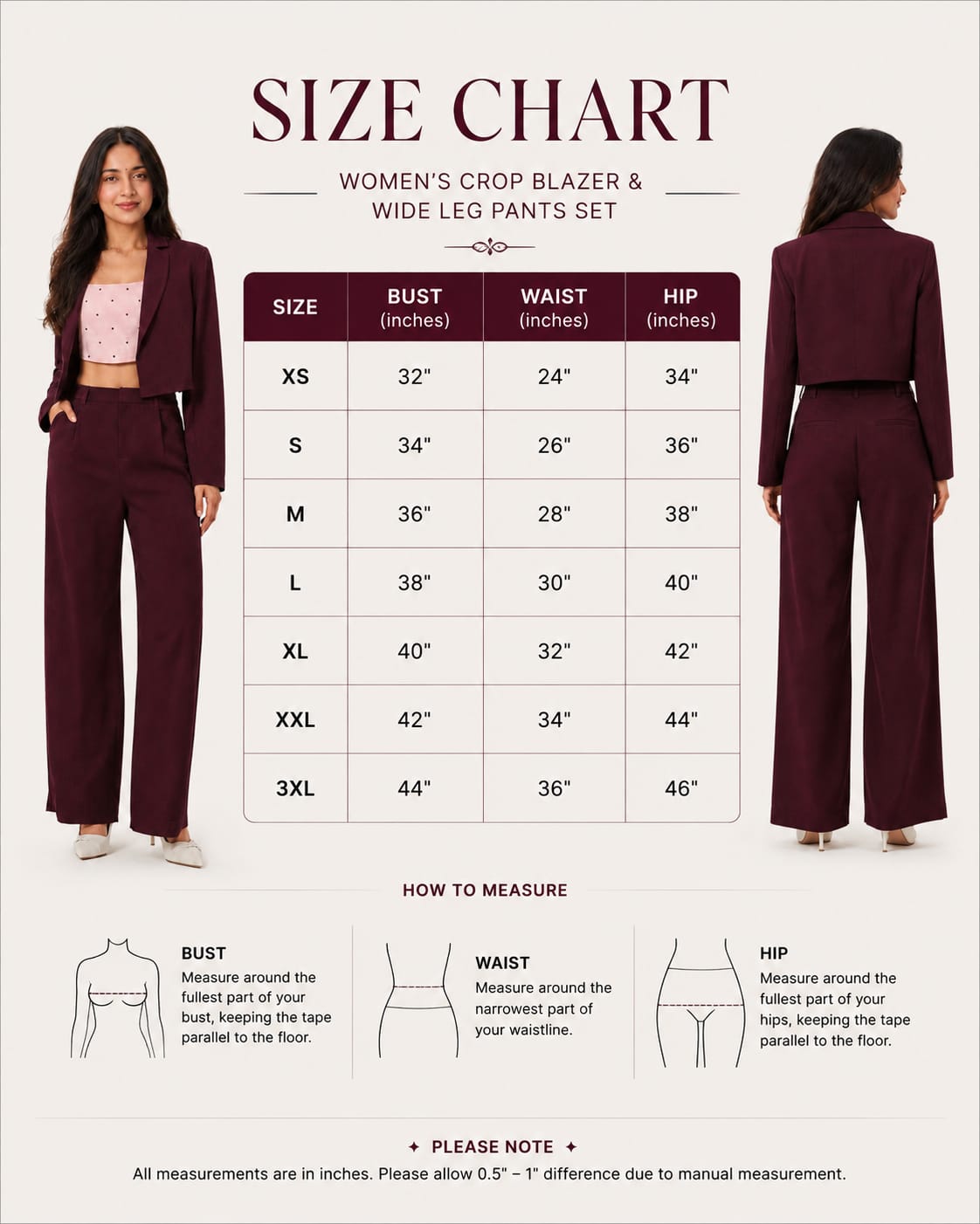 Wine Crop Blazer Co-Ord Set