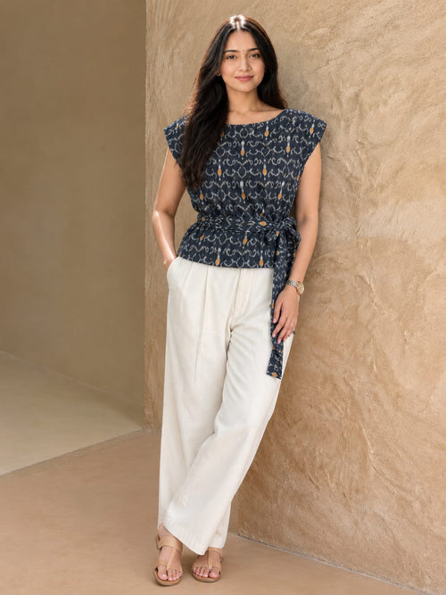 Artistic Heritage Tie-Waist Peplum Top