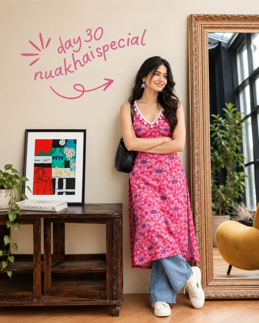 PINK SHELL-TRIM LONG DRESS