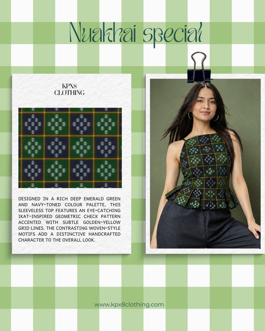 Emerald Ikat Peplum Top