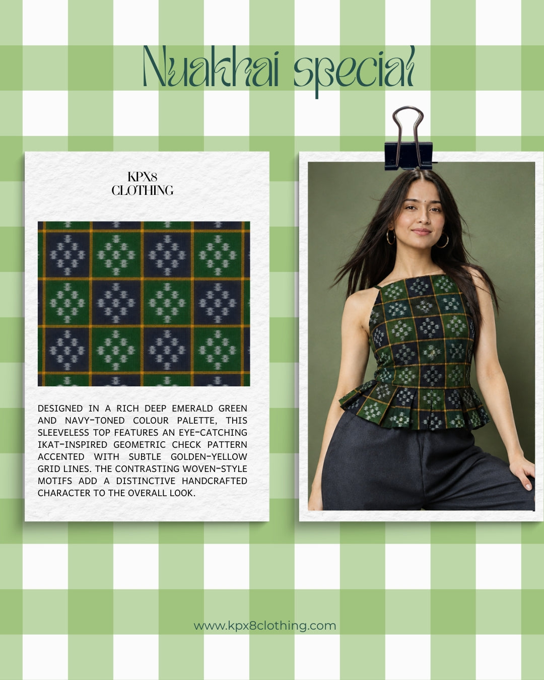 Emerald Ikat Peplum Top