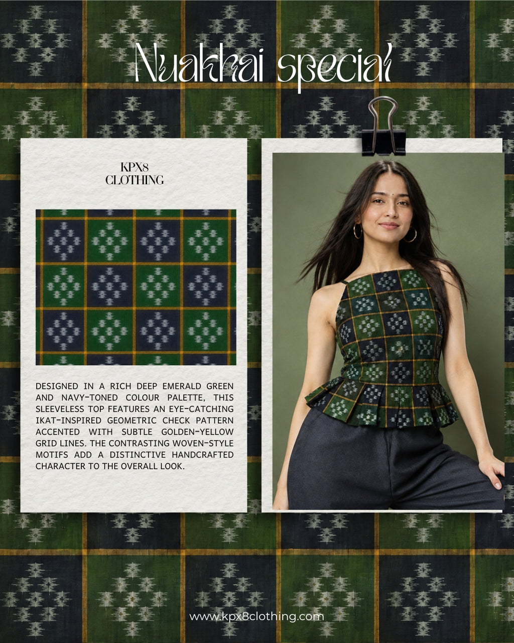 Emerald Ikat Peplum Top